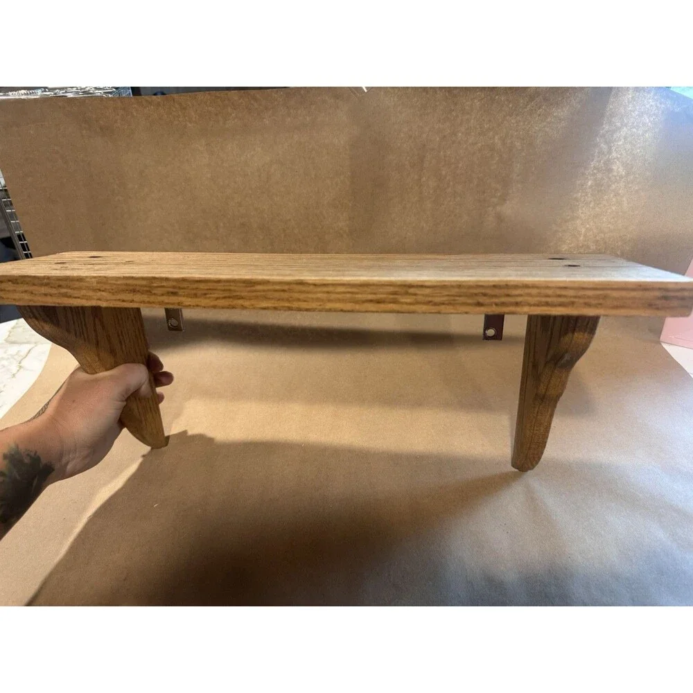 Wall Mounted Rustic Brown Stained Wood Shelf w/ Metal Brackets, 10 lb Cap